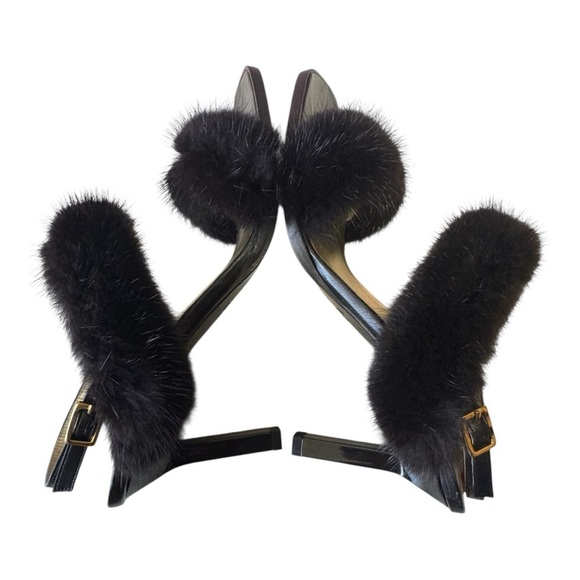 Vintage ESCADA fur kitten heel sandals +  matching baguette suede purse size 7.5 - Picture 4 of 16